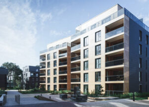 Fountain at complex of apartment residential buildings quarter. And outdoor facilities.
